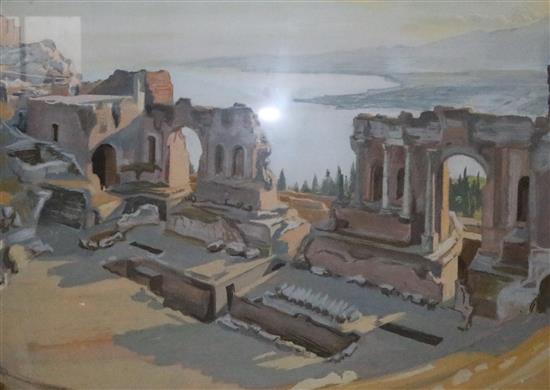 Hans Feibusch, gouache and watercolour, The Amphitheatre at Toarmina